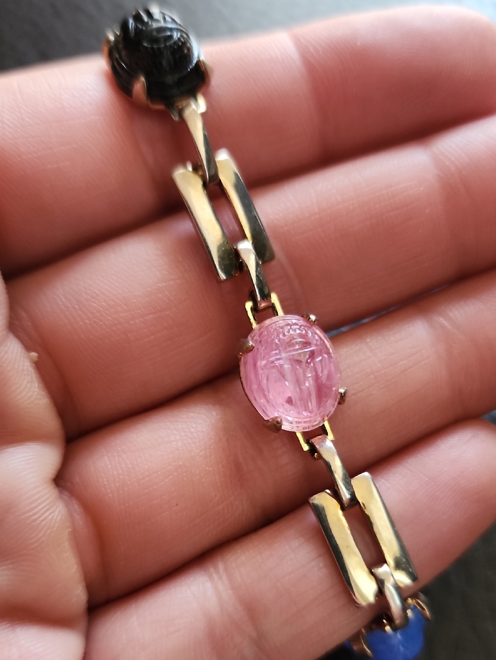 VTG Gold-Tone Bracelet with Pink, Black, Blue & Green Scarab Stones